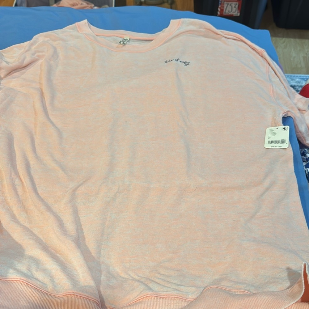 NWT Free People Intimately Coral Sz S Sleep Shirt Cozy Top Take It Easy Z54